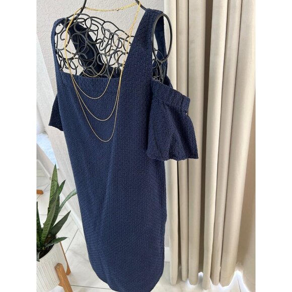 J.Crew Navy Off-Shoulder Textured Knit Mini Dress With Ruffle Sleeves size XL - Picture 2 of 7